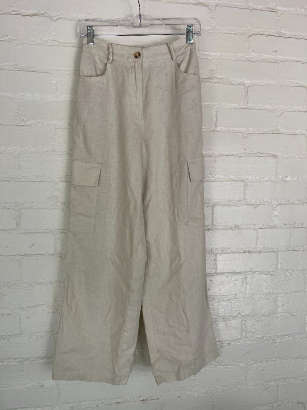 Sincerely Jules Cargo Linen Pants Cream White Small 24 High Rise